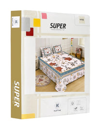KLOTTHE Putih & Merah Bunga 400 TC Cadar King dengan 2 Sarung Bantal