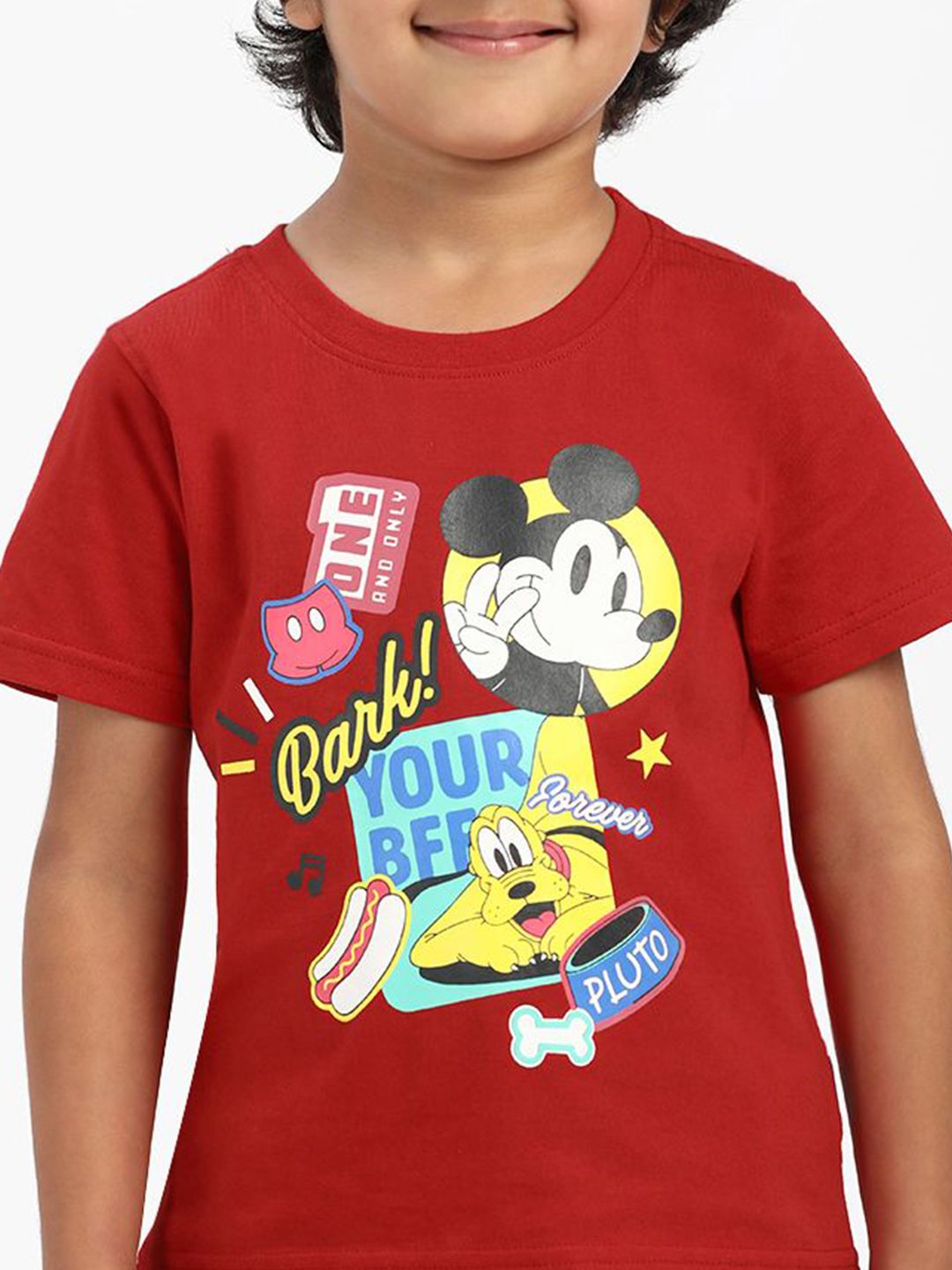 Nauti Nati Boys Mickey & Pluto Printed Pure Cotton T-shirt With Shorts