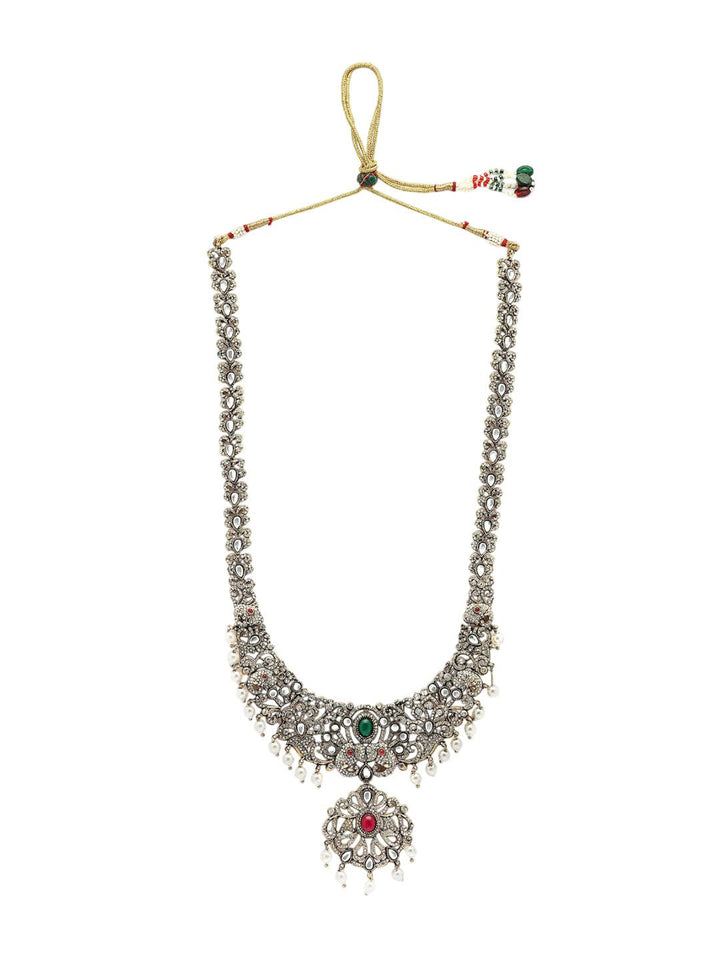 KARATCART Gold-Plated Artificial Stones-Studded & Beaded Temple Jewellery Set