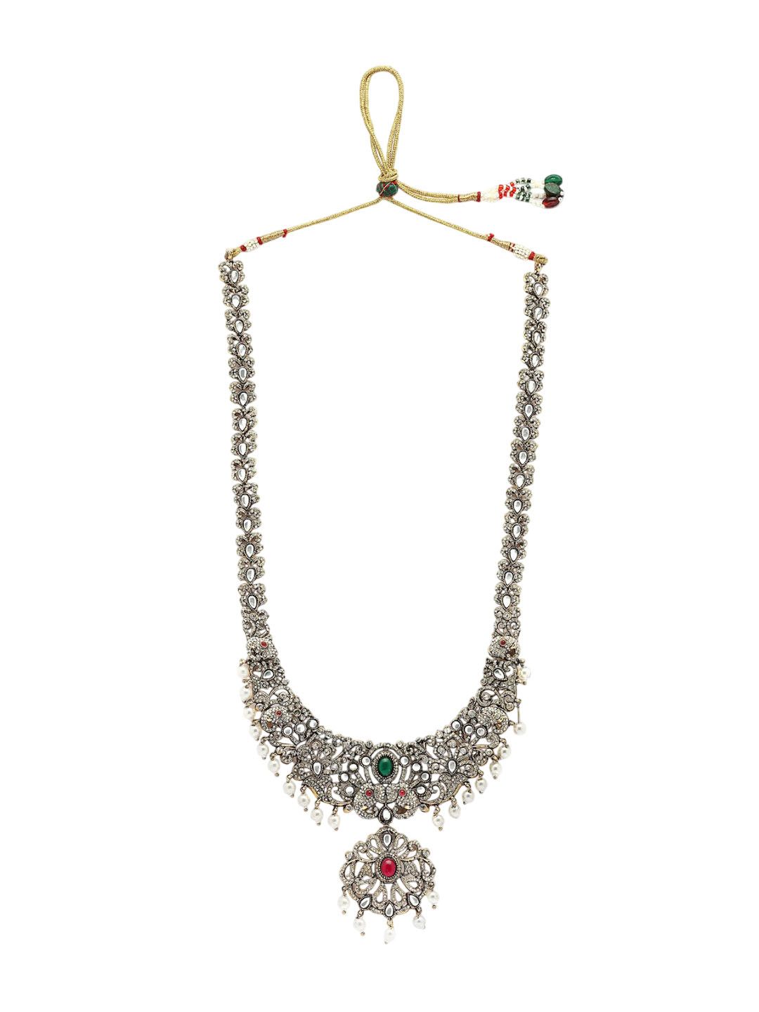 KARATCART Gold-Plated Artificial Stones-Studded & Beaded Temple Jewellery Set