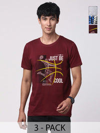 Pek ADRO Lelaki dengan 3 T-shirt Kapas Leher Bulat Bercetak Grafik