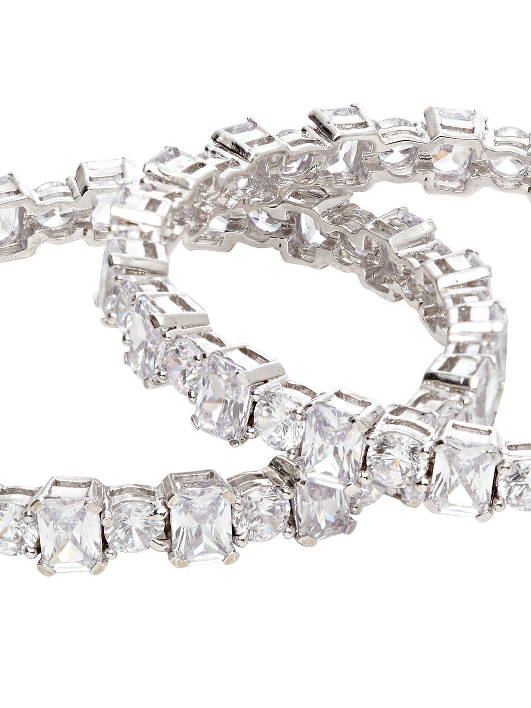Anouk Set Of 2 Rhodium-Plated American Diamond Stone Studded Bangles