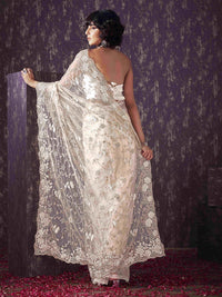 Tikhi Imli Floral Sequinned Embroidered Net Saree With Scalloped Border