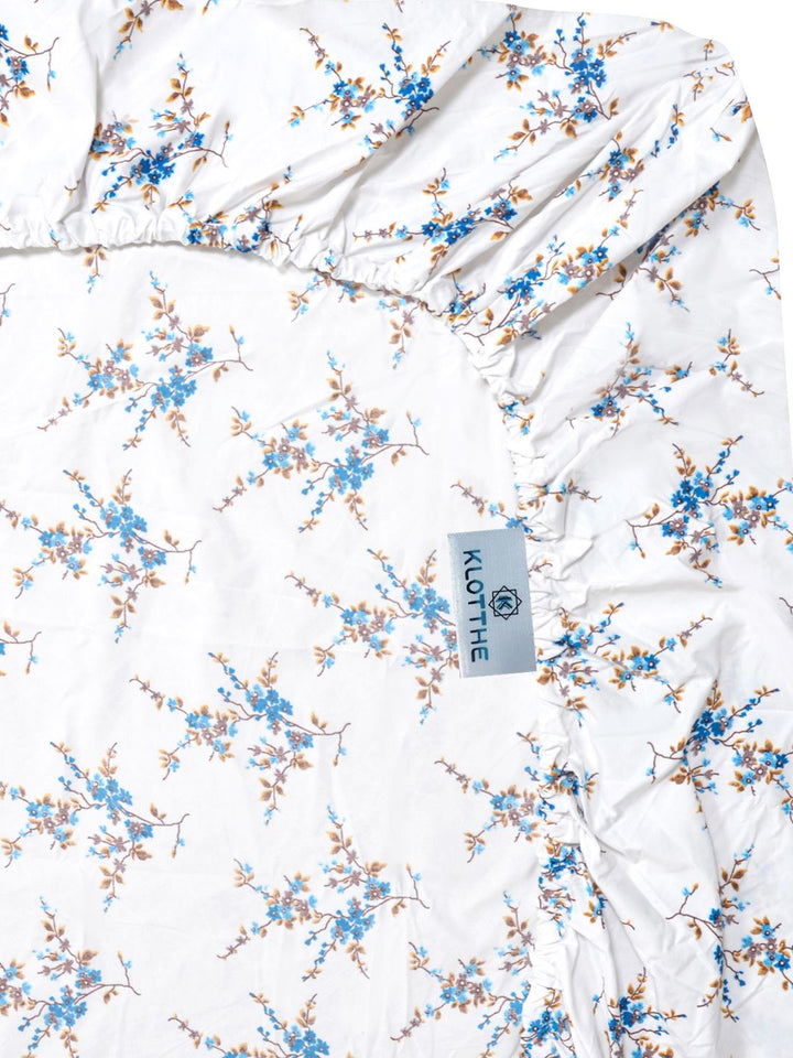 KLOTTHE White & Blue Floral 300 TC Set Cadar Double Dipasang Raja-2.50mx2.25m