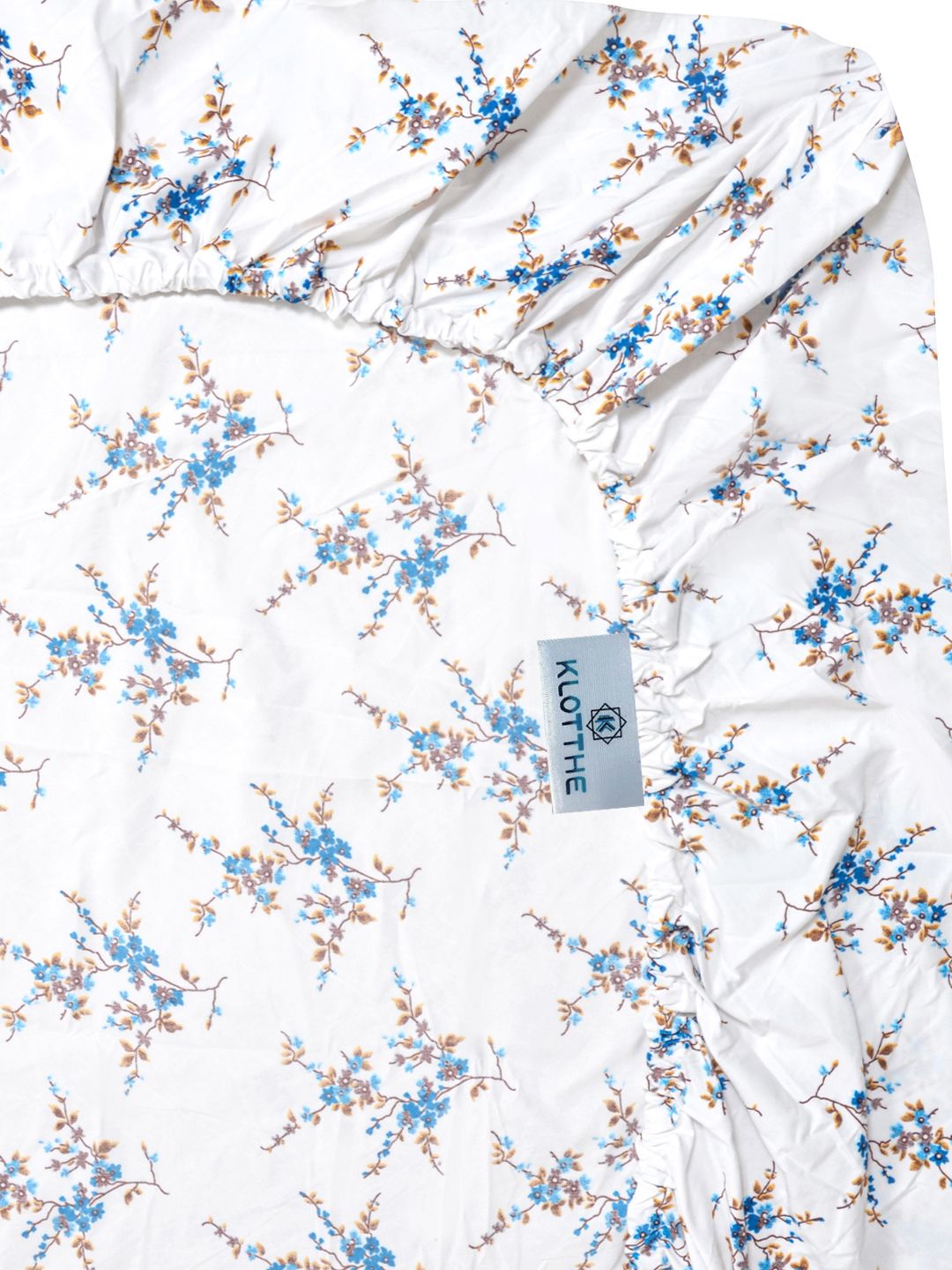 KLOTTHE White & Blue Floral 300 TC Set Cadar Double Dipasang Raja-2.50mx2.25m