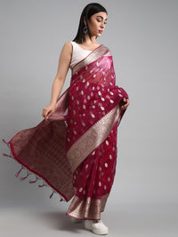 Saree mall Ethnic Motifs Zari Organza Banarasi Sarees