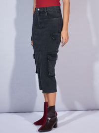 SASSAFRAS Denim Straight Midi Cargo Styles Skirts