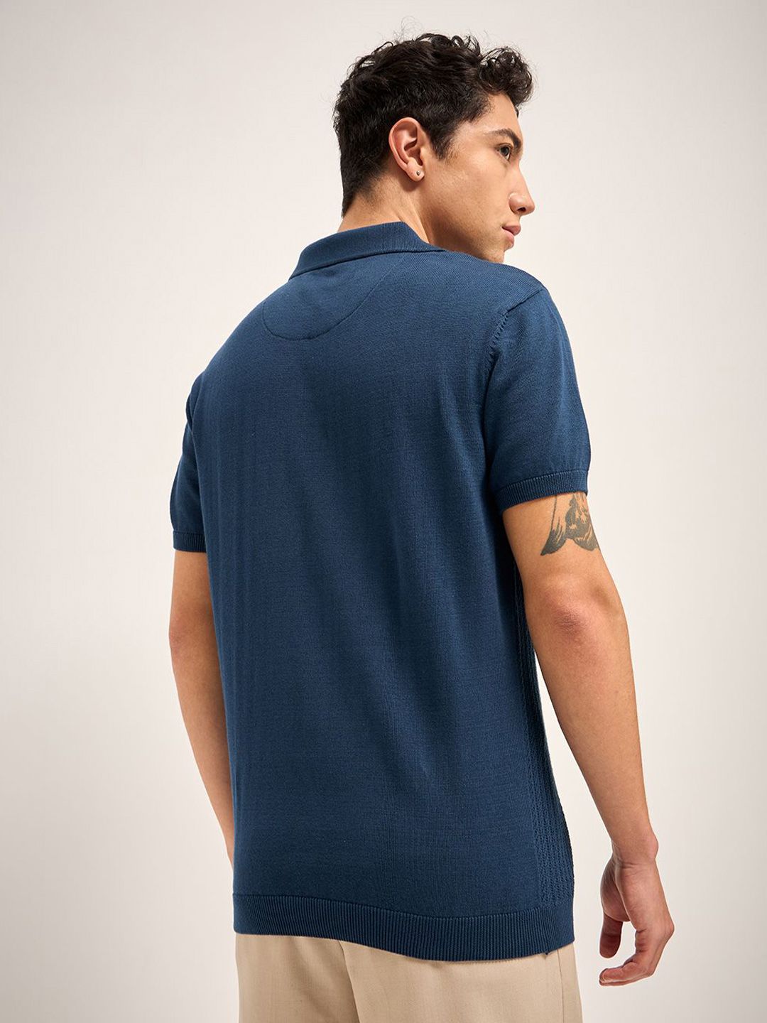 THE BEAR HOUSE Self Design Polo Collar Pure Cotton T-shirt