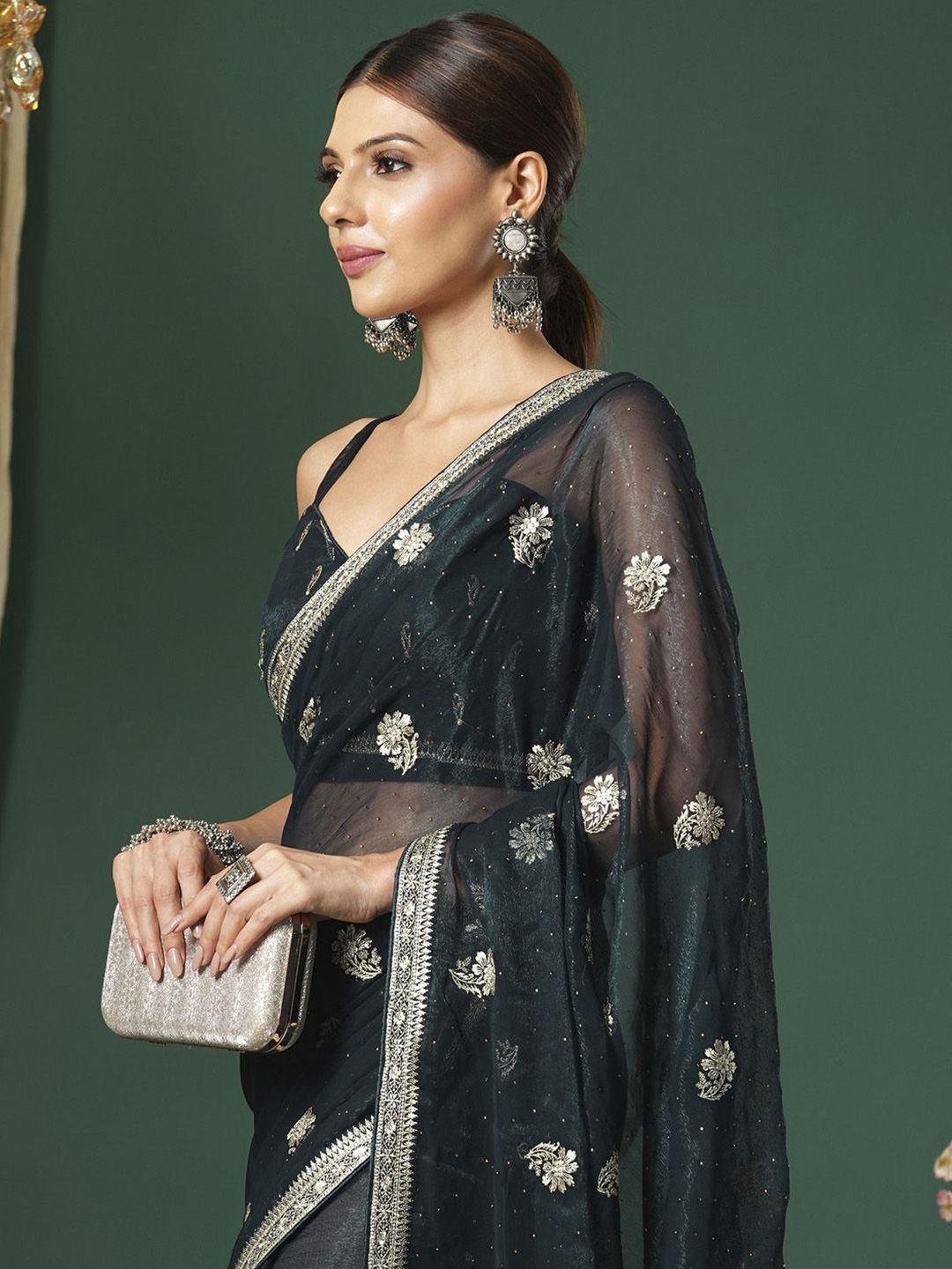 Saree mall Embellished Beads and Stones Poly Georgette Designer Sarees