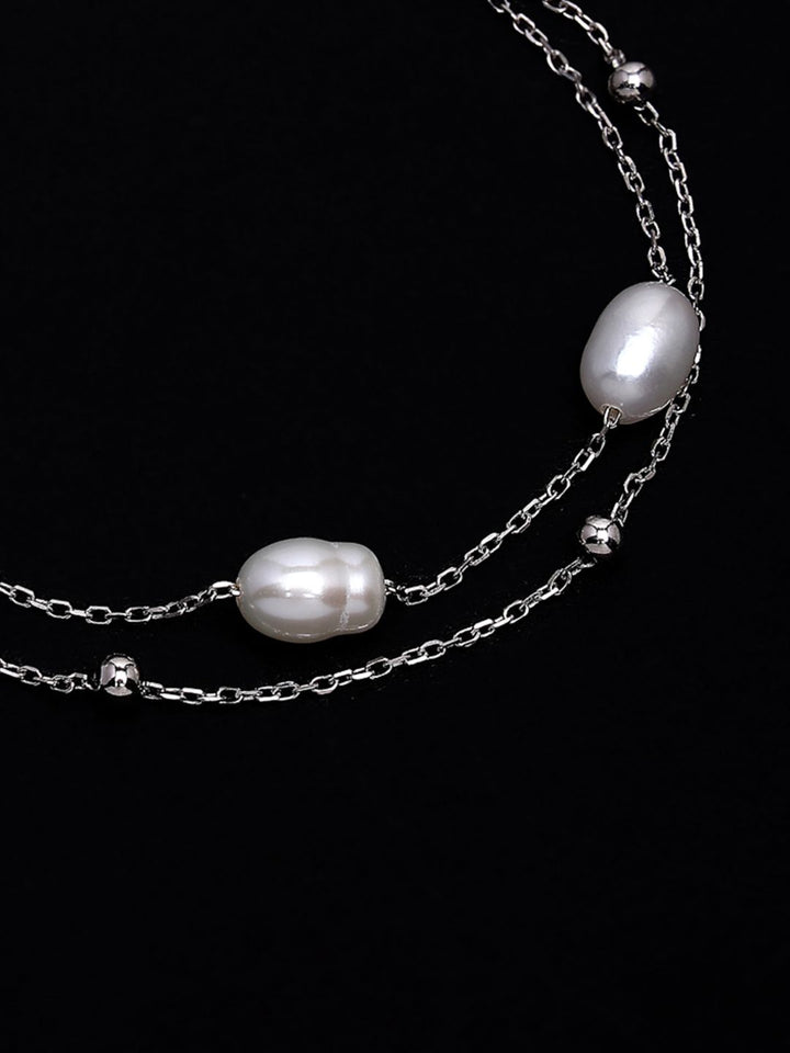 PANASH 925 Sterling Silver Rhodium-Plated Fresh Water Pearls Multistrand Bracelet