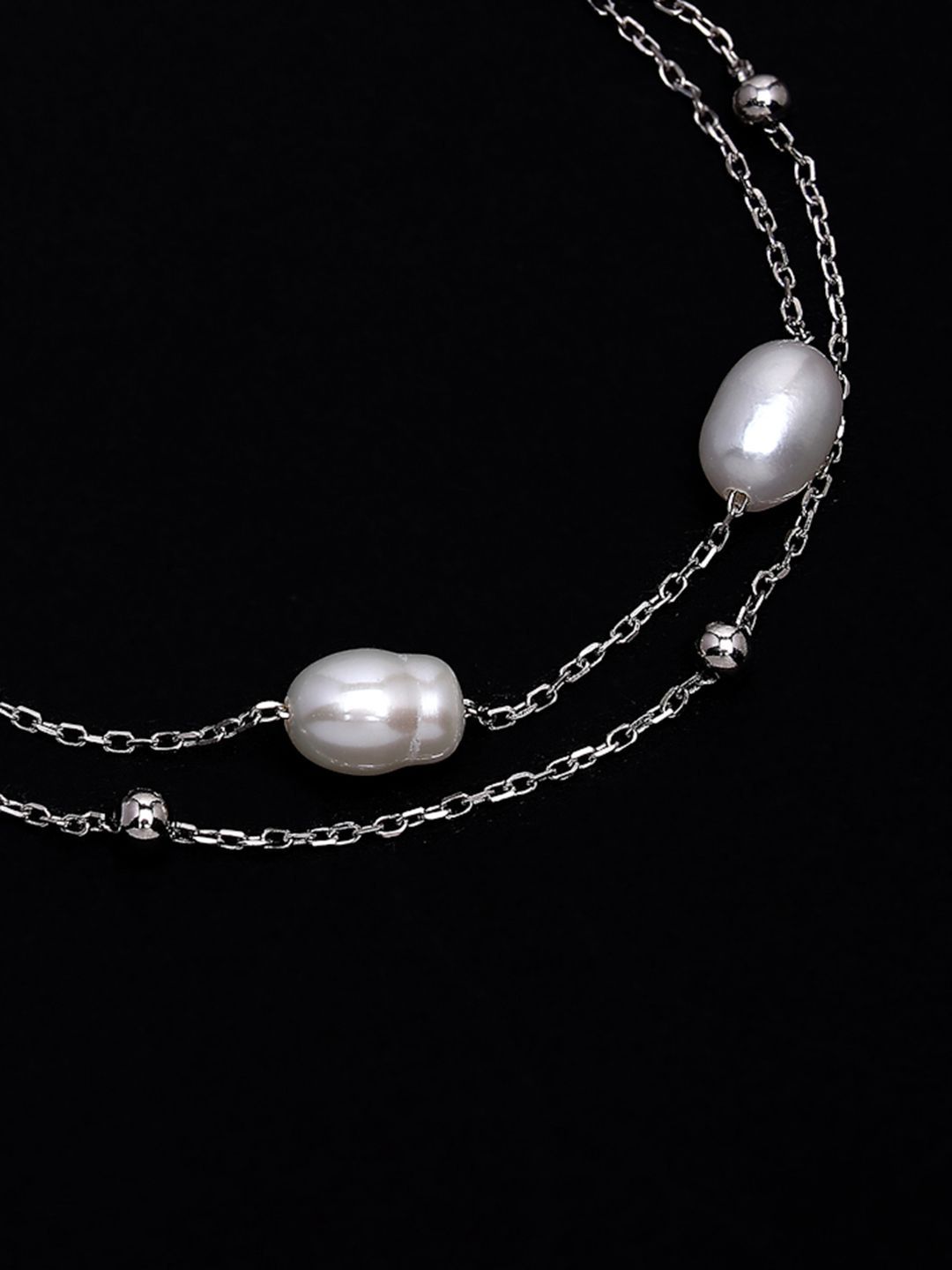 PANASH 925 Sterling Silver Rhodium-Plated Fresh Water Pearls Multistrand Bracelet