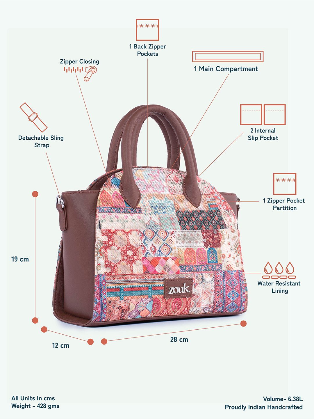 ZOUK Women Ethnic Motifs Printed Swagger Handheld Bag