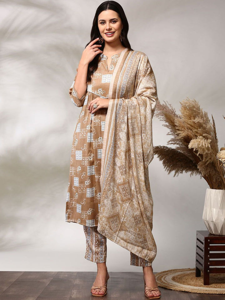 Anouk Floral Printed Regular Straight Kurta with Trousers & Dupatta
