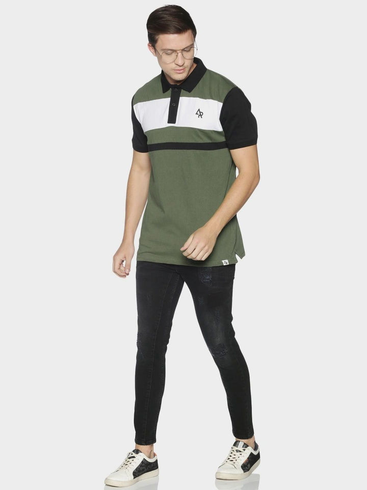 ADRO Men Colourblocked Polo Collar T-shirt