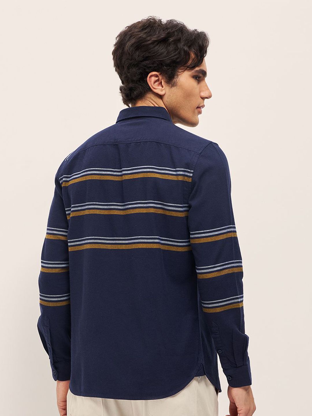 THE BEAR HOUSE Men Button-Down Collar Multi Striped Cotton Slim Fit Casual Shirt
