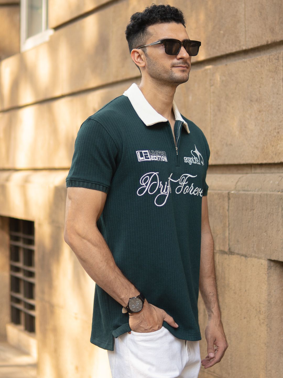 Powerlook Typography Embroidered Polo Collar Cotton T-shirt