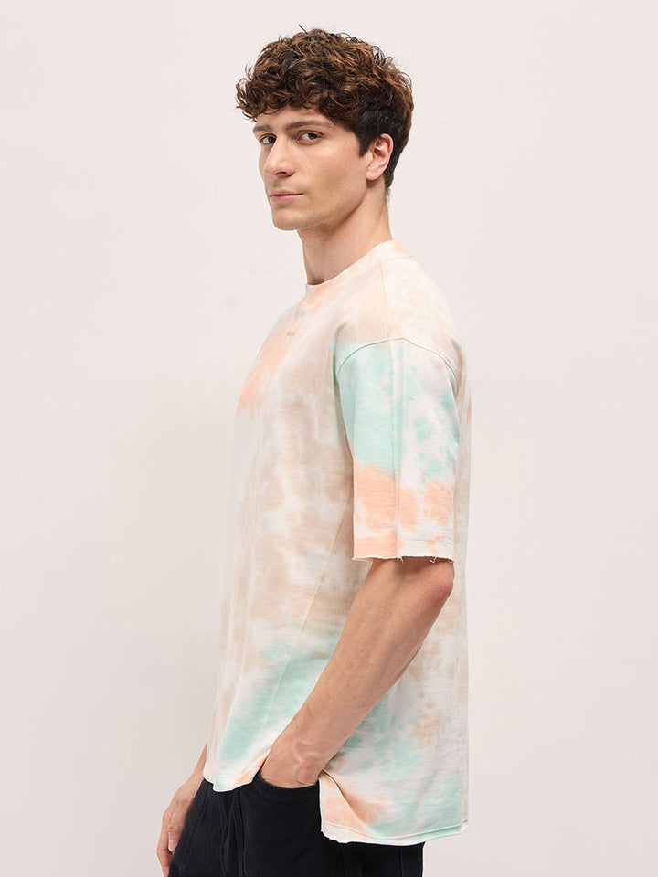 THE BEAR HOUSE Men Dyed Round Neck Cotton Oversized T-shirt