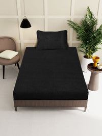Myntra Elegant Homes Black Solid Dilengkapi Cadar Bujang Bulu 300 TC Dengan 1 Sarung Bantal