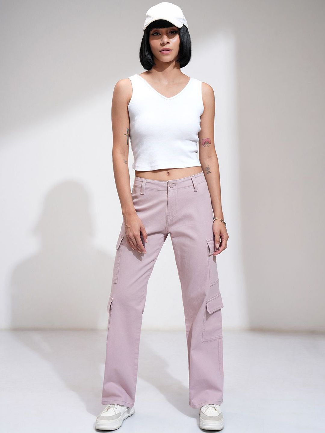 Tokyo Talkies Women Wide Leg Twill Cargo Trousers