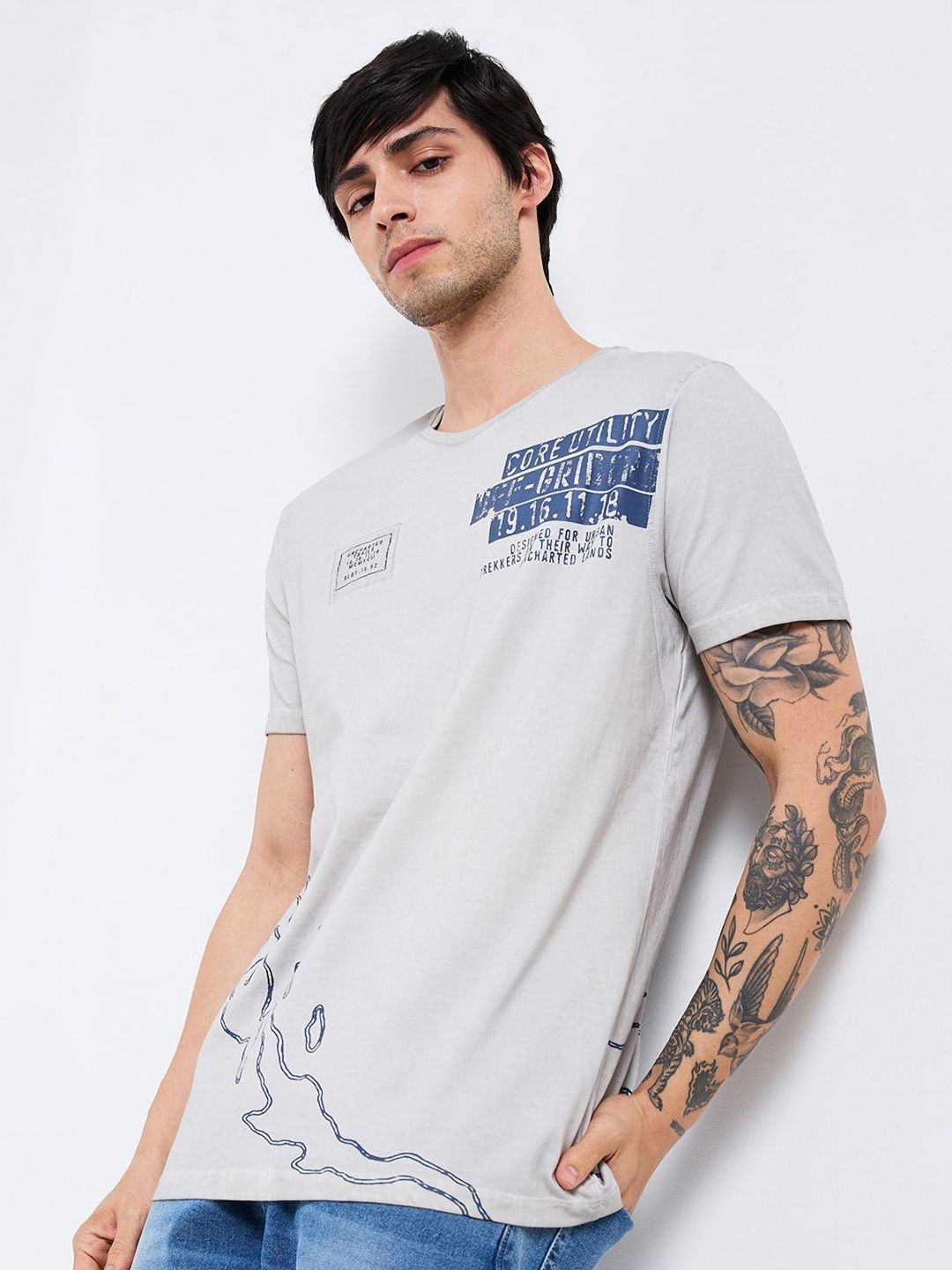 SPYKAR Men Typography Printed Round Neck Cotton T-shirt