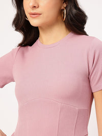 DressBerry Playful Pleats Ribbed Mini A-Line Dress