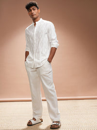 HIGHLANDER Men Comfort Relaxed Fit Band Collar Textured Cotton Casual Shirt
