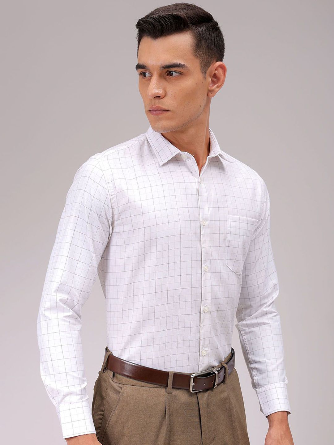 The Indian Garage Co. X Luxe Men Cutaway Collar Checked Slim Fit Formal Shirt