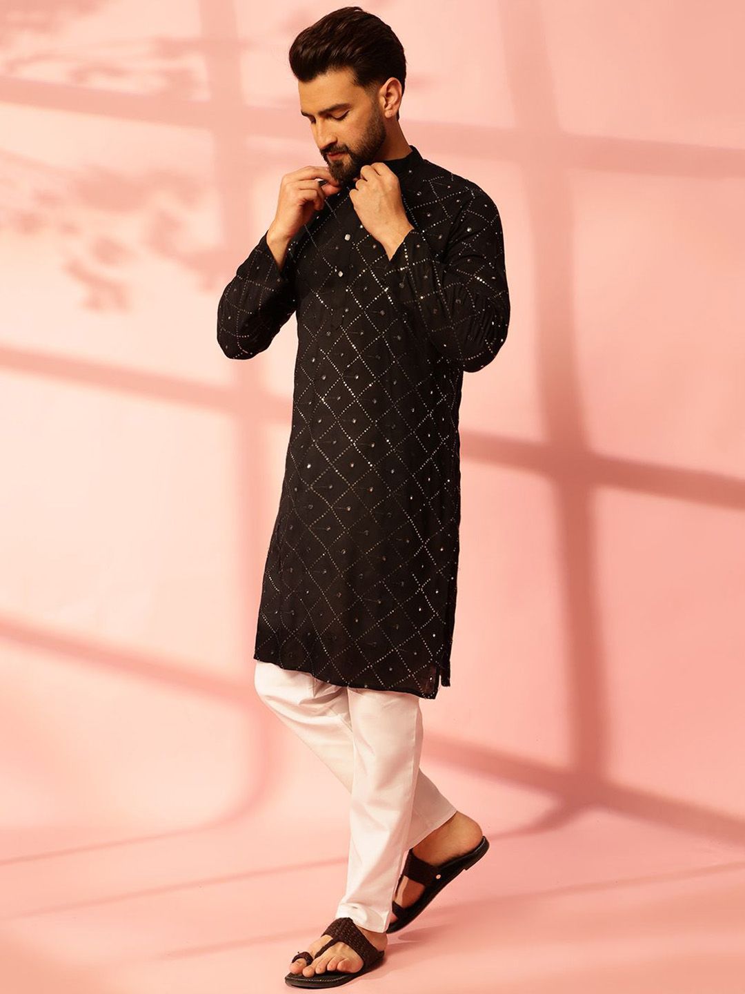 Anouk Men Embroidered Regular Mirror Work Pure Cotton Kurta with Pyjamas