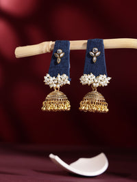 PANASH Gold-Plated Stones and Beads Studded Contemporary Jhumkas Earrings