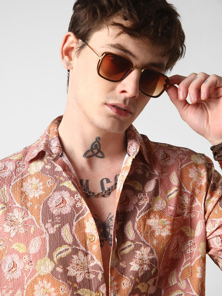 VASTRADO Men Classic Spread Collar Floral Printed Slim Fit Casual Shirt