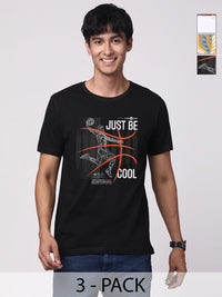 Pek ADRO Lelaki dengan 3 T-shirt Kapas Leher Bulat Bercetak Grafik
