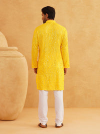 SOJANYA Leheriya Sequinned Band Collar Pure Cotton Straight Kurta With Churidar