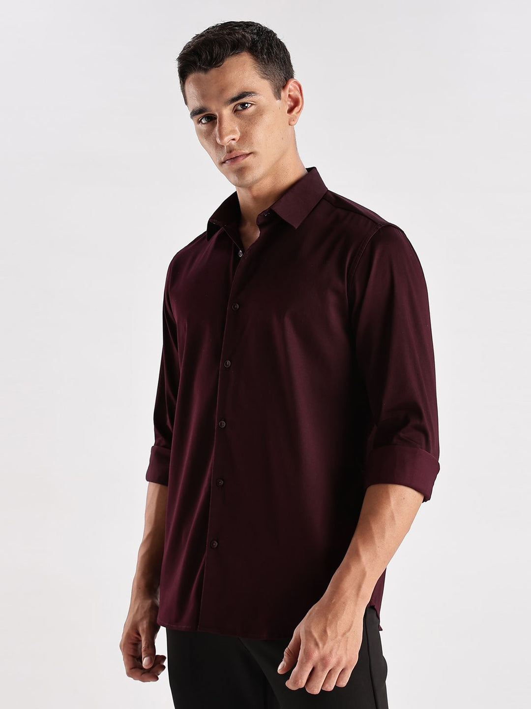 ADRO Men Slim Fit Solid Satin Casual Shirt