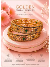 PANASH Set Of 2 Gold-Plated Artificial Stones Studded Bangles