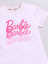 Happy Faces Girls Barbie Printed Pure Cotton Longline T-shirt