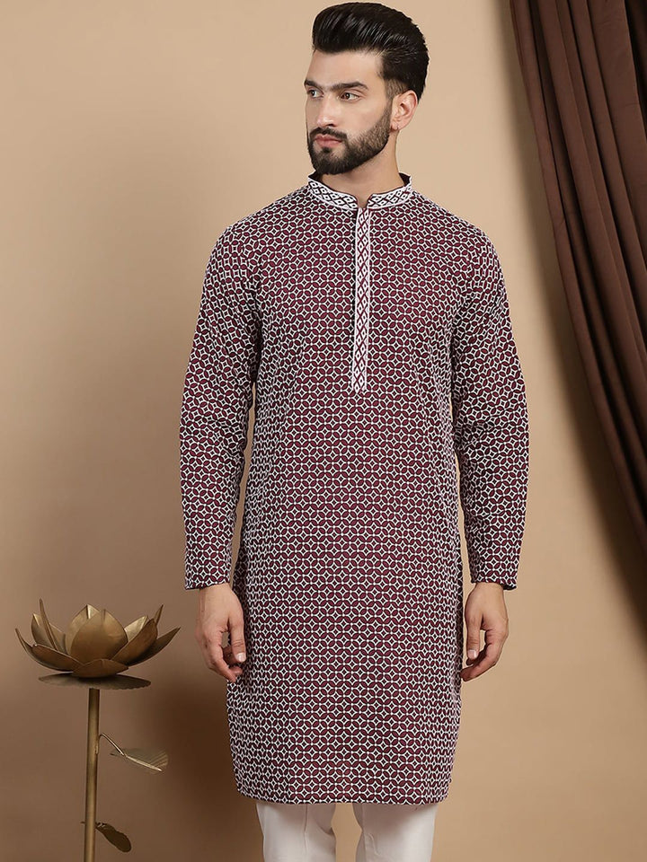 Kurta Lurus Kapas Kolar Mandarin Bercetak Anouk