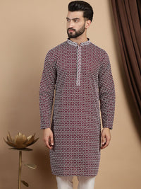 Kurta Lurus Kapas Kolar Mandarin Bercetak Anouk