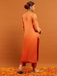House of Chikankari Embroidered Ethnic Motifs Chanderi Kurta Trouser Set