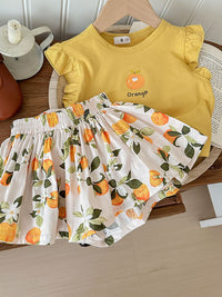 YK Girls Printed Top With Skirt Clothing Set