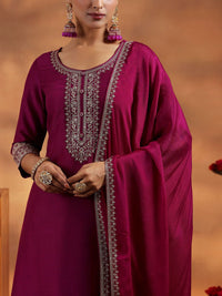 Libas Floral Yoke Design Zari Regular A Line Kurta with Trousers & Dupatta
