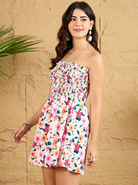 Berrylush Floral Print Off-Shoulder Fit & Flare Mini frock Dress