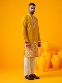 SOJANYA LUXE Floral Embroidered Mandarin Collar Straight Kurta With Trouser