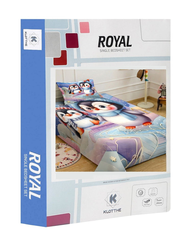 KLOTTHE White & Blue Printed 300 TC Single Bedsheet With Pillow Covers- 2.25 m x 1.5 m
