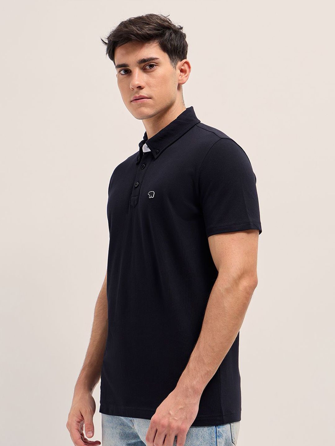 THE BEAR HOUSE Solid Polo Collar Pure Cotton T-shirt
