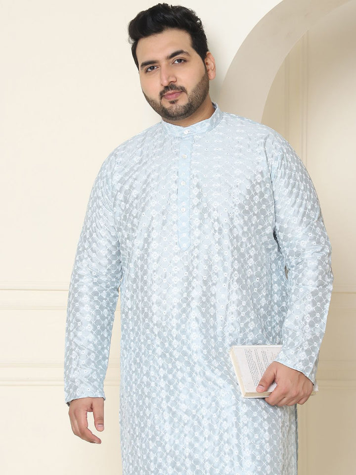 SOJANYA PLUS Floral Embroidered Thread Work Silk Cotton Straight Kurta with Pyjamas