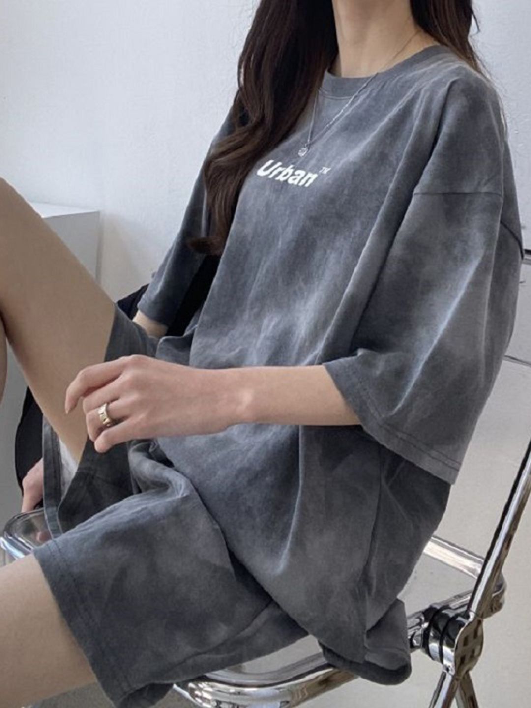 DressBerry Dyed Printed Round Neck T-Shirt With Shorts
