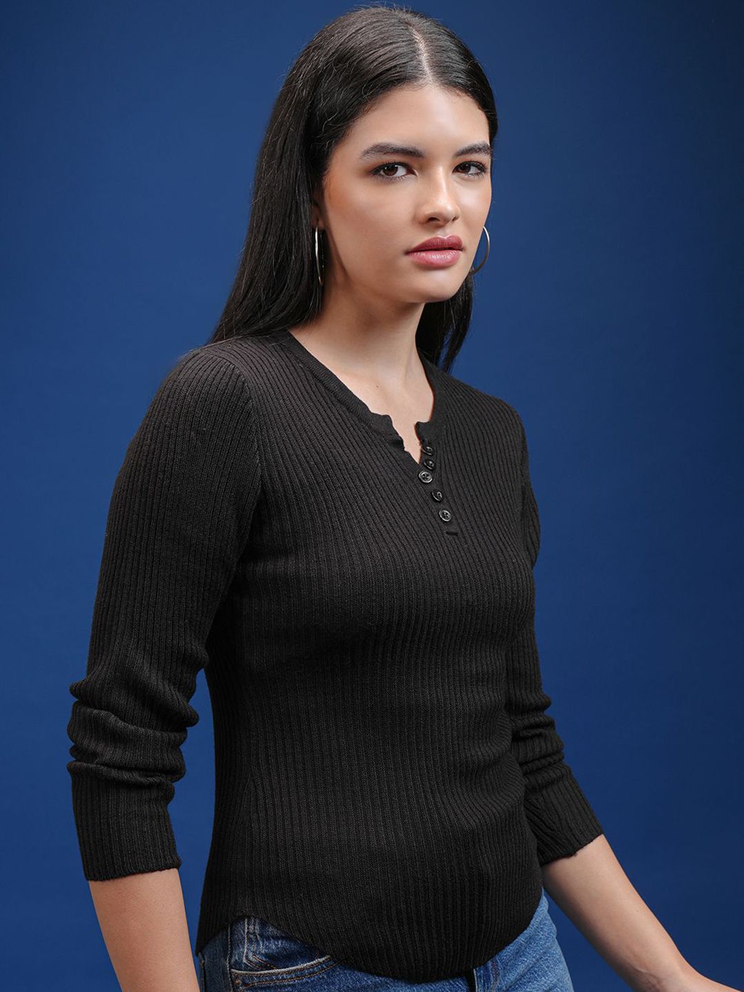Tokyo Talkies Women Self Design Ribbed Pullover