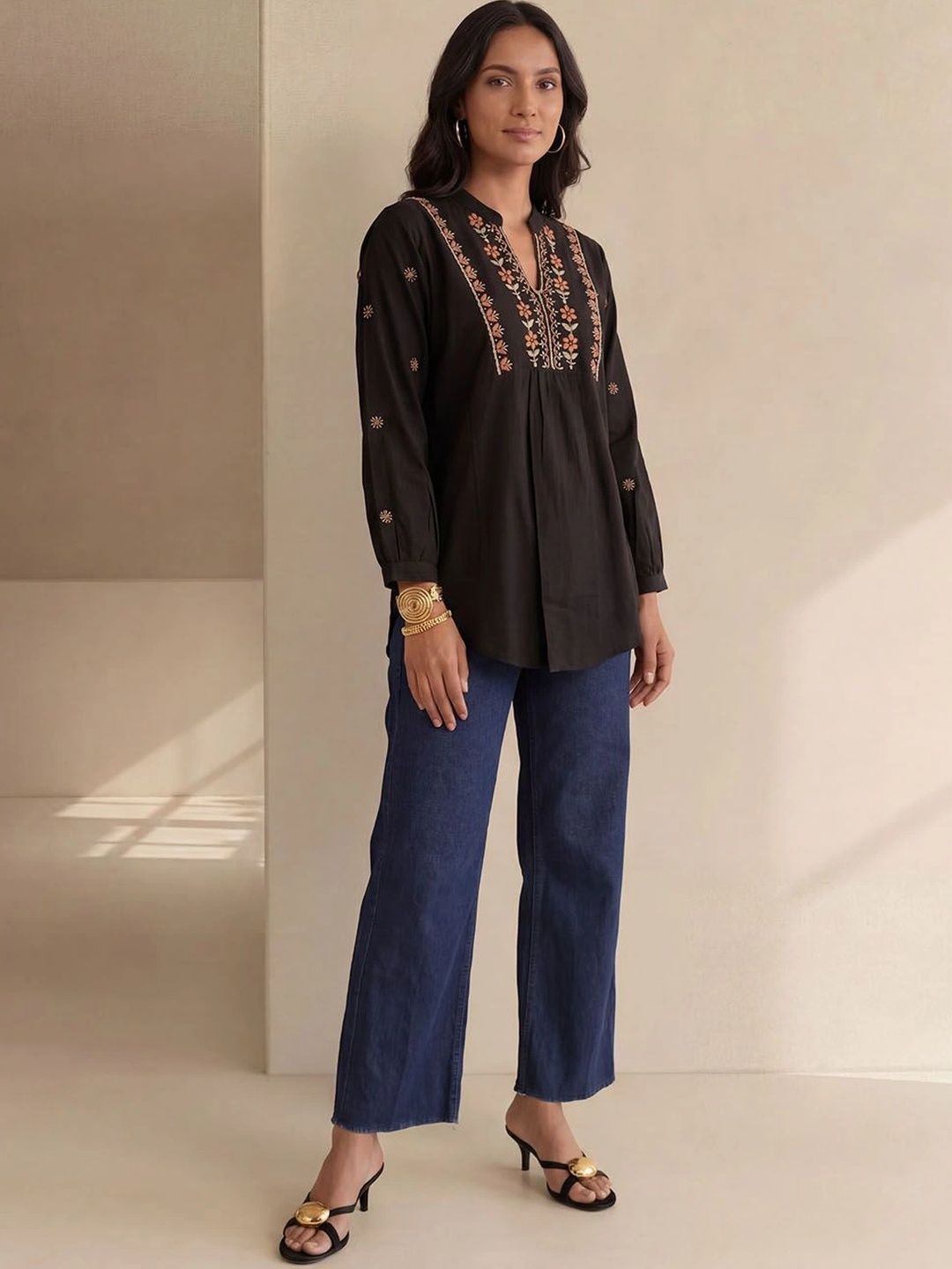 House of Chikankari Floral Bordir Ethnic Cotton Top