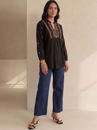 House of Chikankari Floral Bordir Ethnic Cotton Top