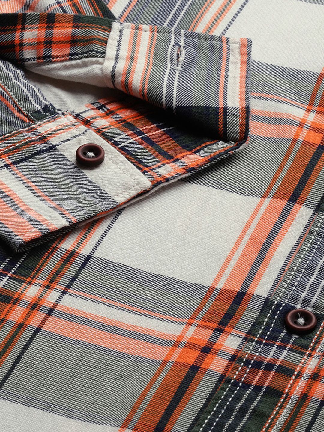 The Indian Garage Co Men Cream-Coloured Slim Fit Tartan Checked Casual Shirt